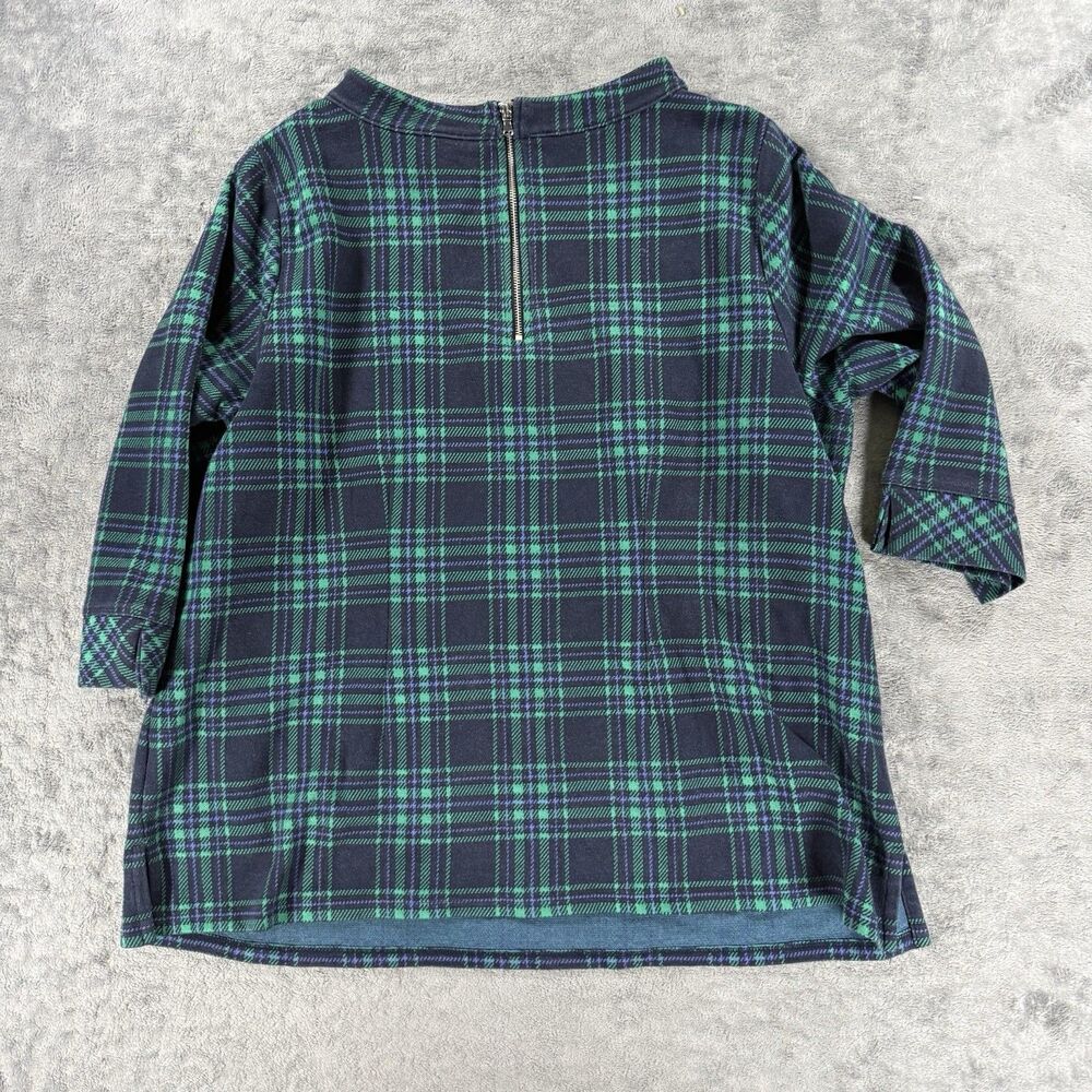 Talbots Plus Funnel Neck Blouse Mod Plaid Navy Green 2X - Picture 2 of 3